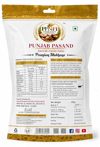 Image of Punjab Pasand Nature Foods India Premium Makhana, 100% Natural, High Protein, No Preservatives, Hand Picked, 250g