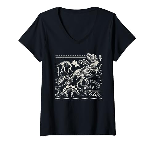 Dinosaurier Fossilien T-Rex Schädel Paläontologie Wissenschaft Archäologie T-Shirt mit V-Ausschnitt
