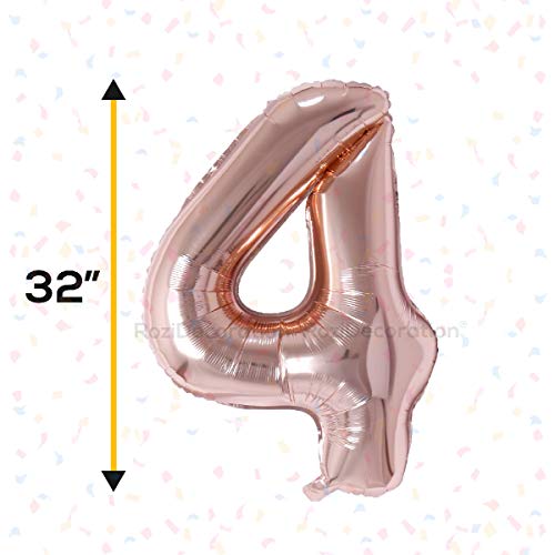 Image of Rozi Decoration 32 inch Inch Rose Gold 4 Number Rose Gold Helium Supported Foil Balloons | 4 Year Birthday Decoration Kit | 4th Anniversary Balloon Pack of 1 Pcs