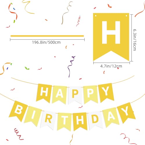 Image of Hooqict Happy Birthday Banner Yellow Birthday Decorations for Kids Girls Women Birthday Tea Party Decorations Yellow Party Banner Garland Sign Bunting Flag Wall Porch Door Hanging Decor