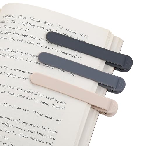 3Pcs Automatic Bookmark Silicone Smart Book Marks for Reading Women Men Kids Cute Unique Book Markers Bookmark Clip Reading Accessories Gifts for Book Lovers (1 Dark Grey+1 Light Grey+1 Beige)
