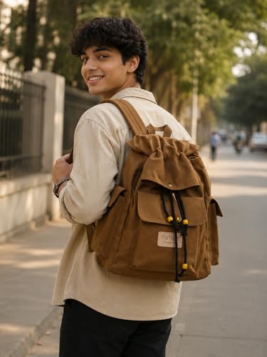 Image of Canvas Drawstring Backpack, Small size(10 Liters),Adjustable Shoulder Straps,Metal zippered pockets,Casual Travel Daypack