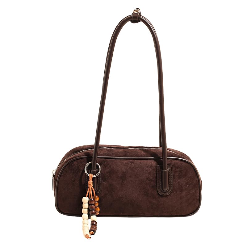 Women Faux Suede Retro Shoulder Bag Versatile Fall Bags Large Capacity Stylish Bowler Bag For Travel For Autumn and Winter