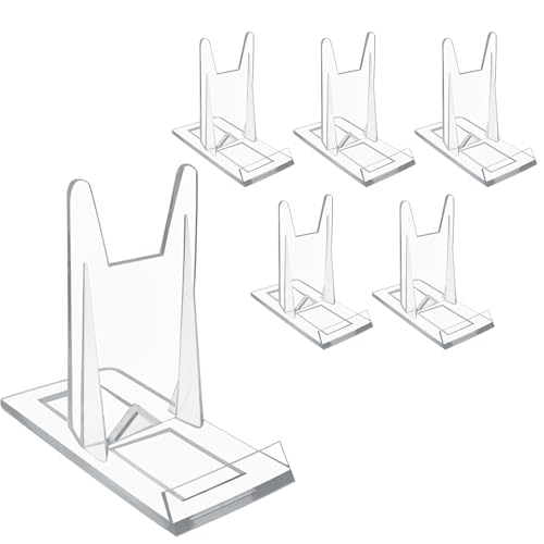 Biaungdo 6 Pcs Acrylic Book Display Stand, Adjustable Clear Display Holder Easel Collector Stand, Compact Desktop Stand for Photos, Postcard, Magazine, Artworks