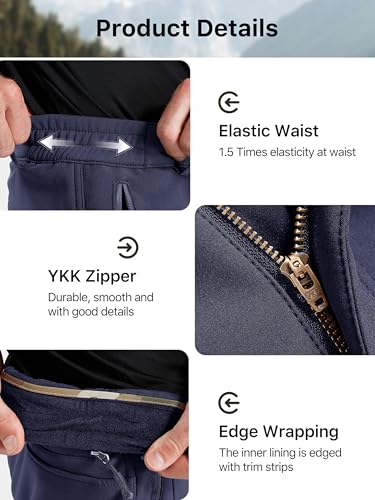 Image of FREE SOLDIER Men's Fleece Lined Outdoor Cargo Hiking Pants Water Repellent Softshell Snow Ski Pants with Zipper Pockets
