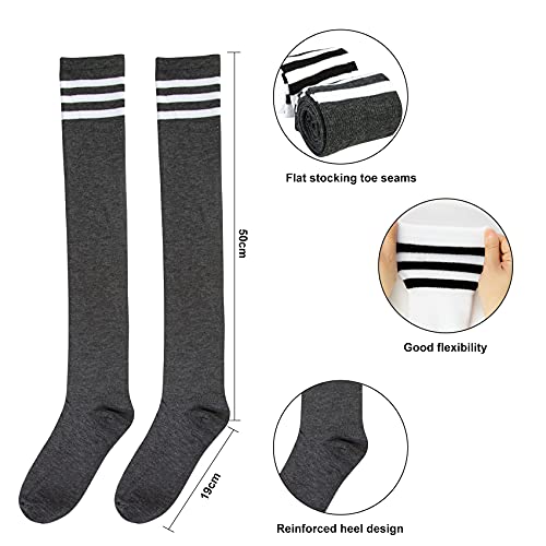 Chalier Cozy 6 Paar Kniestrümpfe Overknee Strümpfe Damen Lange Gestreifte Socken Thigh High Socks Beinwärmer Schenkel Socken für Mädchen