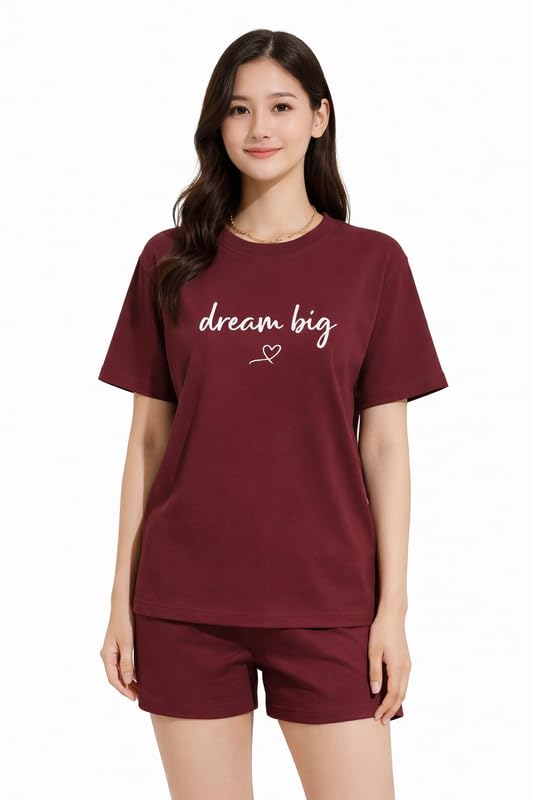 Image of KSHS Women Cotton Night Suit Top & Shorts Set | Loose Fit Printed Nightwear Co Ord Set Stylish Western | Soft Breathable Sleepwear Shorts with Pocket for Women