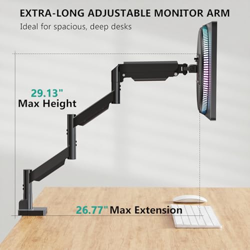 Image of WALI Extra Long Single Monitor Arm for 17-38 inch Screens, up to 26.4 lbs