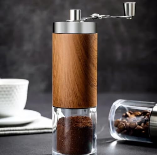 Manual Coffee Grinder with Wood Grain Design, 30g Capacity, Ceramic Burr, Foldable Handle, Adjustable Grind Settings
