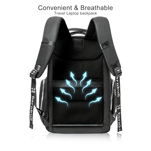 Image of HORNBULL Travel Backpack for Men 45L Large Heavy Duty Office Travel Laptop Bag Fit Upto 17 inch Laptop 1680D Polyester Water-resistant Padded Overnight Laptop /Clothes Bag with Multi-Pocket