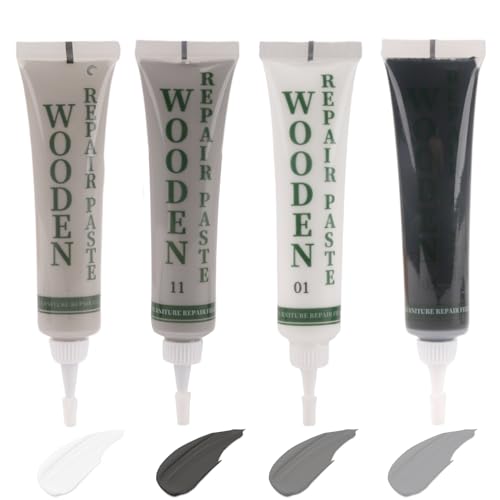 Kit de reparación de muebles de madera, relleno de madera blanco, negro y gris, kit de reparación de suelos laminados para arañazos, grietas, agujeros, manchas y retoques naturales, solución de