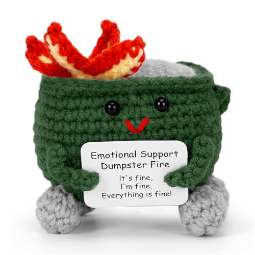 Keyrose Emotional Support Dumpster Fire Crochet, Cute Handmade Desk Accessories with Positive Card, Birthday Coworker Gifts for Women Men(Green)