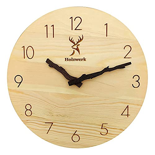 Holzwerk Natur - Reloj de pared de madera, diseño de ciervo thumbnail