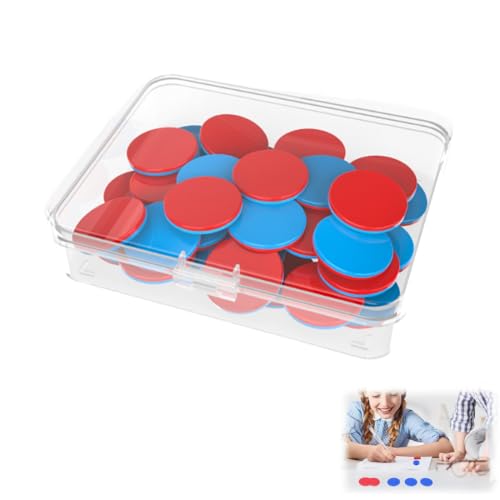 OUDQFCJ 50 fichas reversibles de plástico para matemáticas y ejercicios de cálculo en primaria (1 caja de plástico transparente) rojo y azul