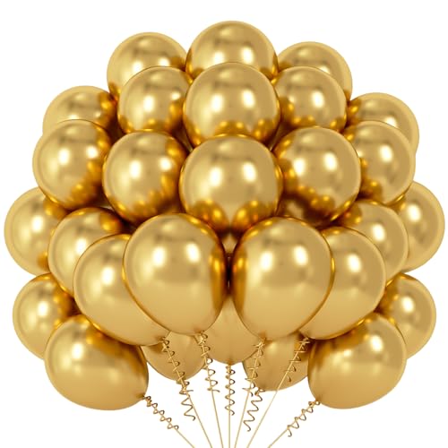 Gold Balloons 60pcs Metallic Gold Birthday Balloons Golden Latex Helium Balloons for Birthday Wedding Baby Shower Anniversary Graduation Retirement New Years Eve 2026 Umrah Mubarak Party Decorations