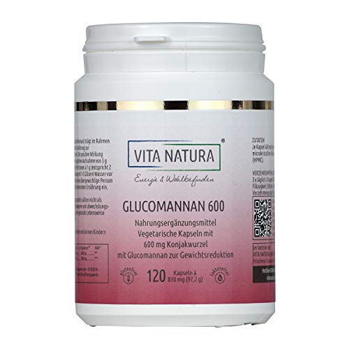 Vita Natura - Cápsulas veganas glucomanán para perder peso, 100% vegano, sin gluten ni lactosa, 120 cápsulas en un paquete