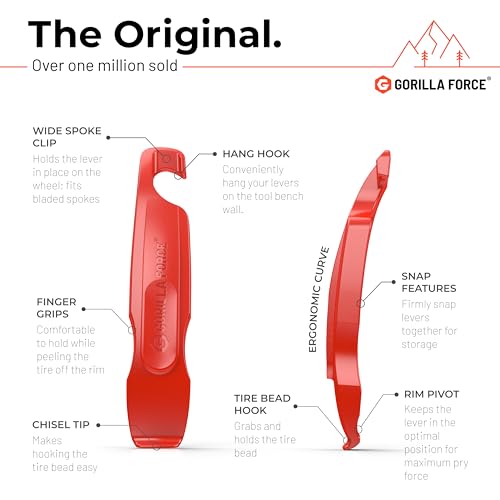 Gorilla Force Ultra Strong Bike Tire Levers | 2 Pack | Lava Red