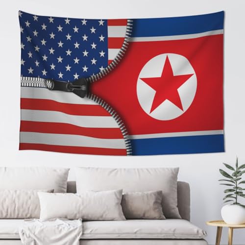 Tapisserie Usa America et North Korea flag tenture murale pour deco de maison et dortoir taille L