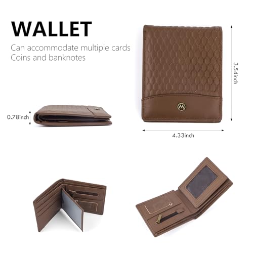 Men's Slim Wallet RFID Blocking Bifold Genuine Leather Holds 6+ Cards & Cash with 1 ID Window Anti-Theft Secure Wallet for Travel & Everyday Use（With Gift Box，Light Brown）2