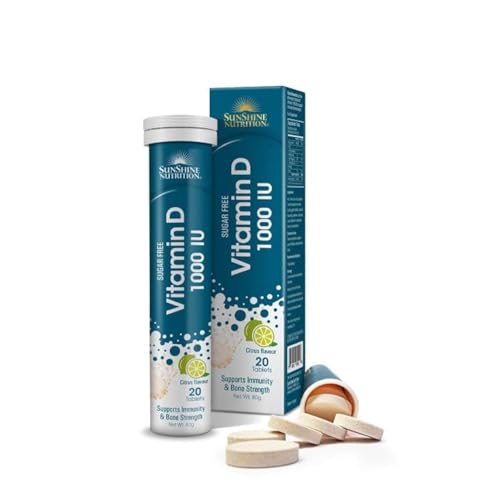 Sunshine Nutrition Vitamin D 1000 Iu | Supports Immunity & Bone Strength | Sugar Free | Citrus Flavor | 20 Tablets