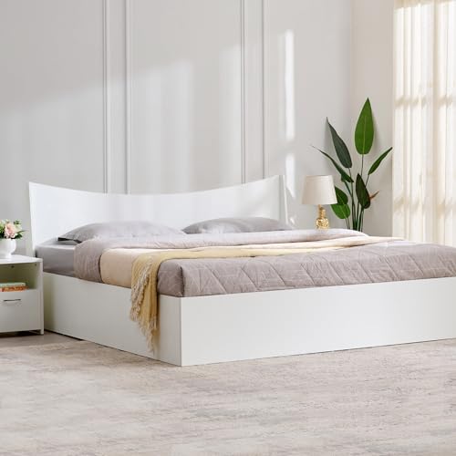 Image of Home Centre Helios Alton King Bed |Engineered Wood with Box Storage King Bed| (White) |1 Year Warranty