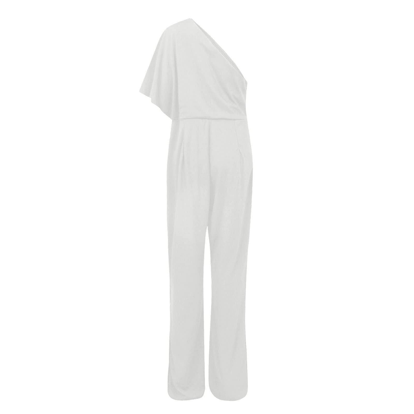 FUPODD Jumpsuit Damen Elegant Für Hochzeit Gast Jumpsuits Für Damen Festlich Lang One Shoulder Overall Sommer Playsuit Hochzeitsgast Hosenanzug Frauen Lange Beine Einteiler Schick Romper Mit Ärmel