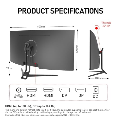 Image of Gawfolk 34 Inch Ultrawide Curved 144Hz Gaming Computer Monitor 1500R PC Screen,21:9 UWQHD (3440x1440),Adaptive Sync,178 Viewing Angle,Display Port、HDMI2.0,Compatible with wall mounting - Black