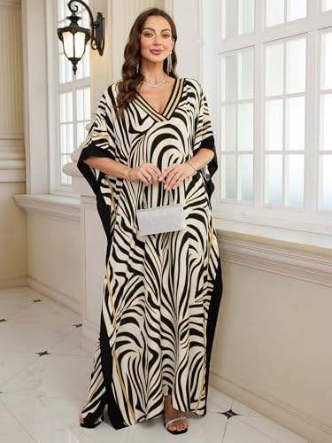 Image of KECVOT Kaftan Dresses for Women V-Neck Print Swimsuit Cover Up Plus Size Beach Caftan Lounge Dress
