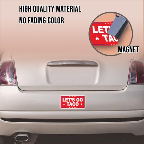 Image of Magnet Sticker Subtle Let's Go Taco Magnetic Anti Funny Leftist Feminist Social Justice Human Rights Red Magnet for Bumper, Refrigerator, Cruise Door, Car, Truck 7.5x3.75in