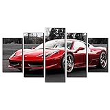 Five-Seller Peinture Murale sur Toile, Voiture De Sport Super Rouge De Ferrari, Image Imprimée sur Toile, sur Toile pour La Décoration De La Maison, 5 Pièces (Pas de Cadre,75_x_150_cm)