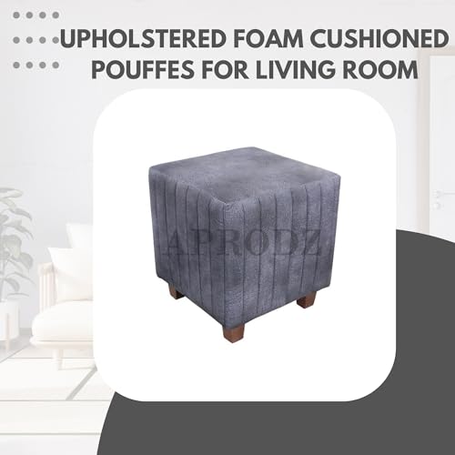 Image of APRODZ Printed Ottoman Stool Upholstered Foam Cushioned Pouffes for Living Room | Puffy Muddha Stool for Footrest & Sitting, Velvet Pouf Stool, Furniture for Home Decor, Office Set of 2(Hale Navy)