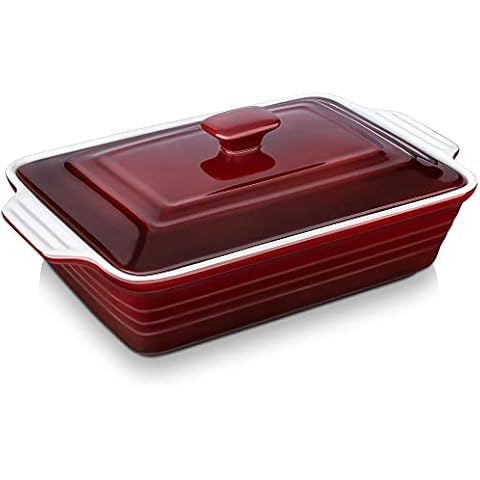 LOVECASA Nonstick Casserole Dish with Lid, 4.5 Quart Lasagna Pan Deep, 9x13 Ceramic Baking Dish for Dinner, Banquet, and Party, Gradient Red Cover