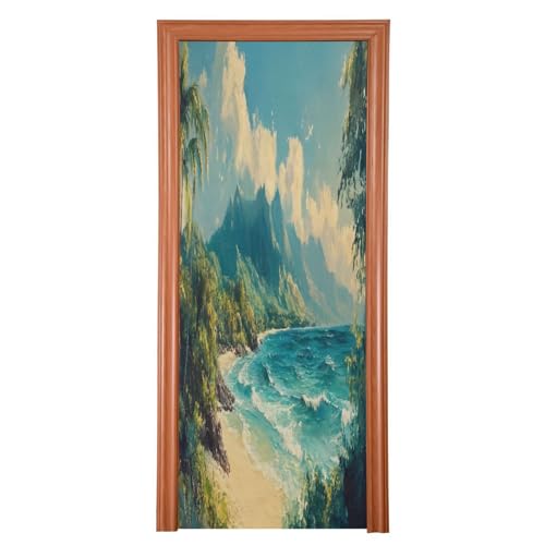 FLildon Beach Sea Landscape Door Cover Decoration, Party Accessory Porch Decor for Festive Ornament Room Door Covers 32 x 79 Inch