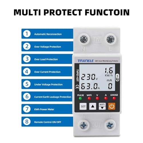 Image of XPR3SS 63A TUYA WiFi Bidirectional Meter Smart Earth Leakage Over Voltage Under Voltage Over Current Earth Leakage Surge Protector Relay Switch Energy Power kWh Smart Life (63ACB)