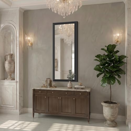 Image of DESBING 20x48 inch Black Bathroom Mirror,Bevelled Edge Black Mirror with Ribbed Texture-Modern Rectangle Bathroom Wall Mirror for Vanity, Tempered Glass, Hangs Horizontally or Vertically