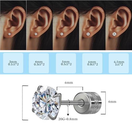 Hopply Moissanite Stud Earrings for Men & Women,D Color VVS1 Hypoallergenic Pure Titanium Screw Back Round Moissanite Wedding Earrings Dainty Cartilage Helix Piercing Jewelry 1-2CT2