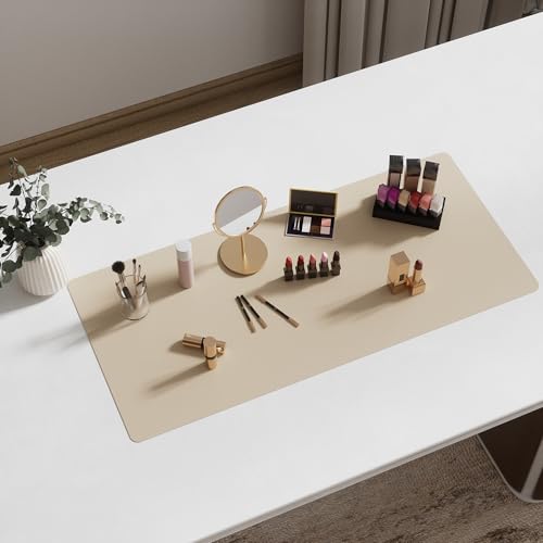 Mouse Pad Desk Protector Mat, Large PU Leather Office Desk Mat, Non-Slip Desk Pad for Keyboard and Mouse, Waterproof Desk Blotter Pad for Writing, Long Laptop Desk Pads, Light Taupe (17’’X36’’) - Thumbnail 5