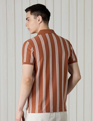 Image of Amazon Brand - Symbol Men Cotton Rich Textured Striper Polo Tshirts | Regular Fit | Half Sleeves - Available in Plus Sizes
