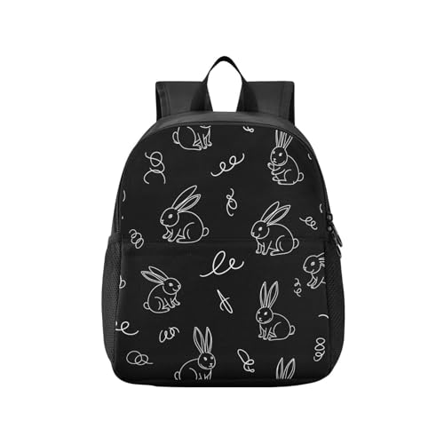 DOMIKING Cute Rabbit Black Kids Backpack for Boys Girls Elementary Kindergarten School Backpack for Kids Toddler Bookbag School Bag Age 3-6