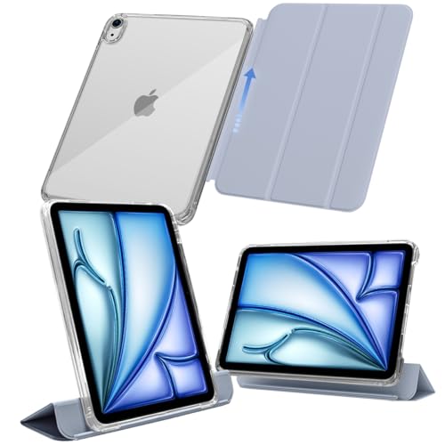 MS factory iPad Air 11インチ ケース M3 (2025) M2 (2024) 第5/4世代 用 取り外し可能 軽量 耐衝撃 カバー 縦置き/横置きスタンド アイパッドエアー 第5世代 第4世代 ソフトフレーム 背面透明 ペールウィステリア 淡藤色 IPDA4-SLD-LPP
