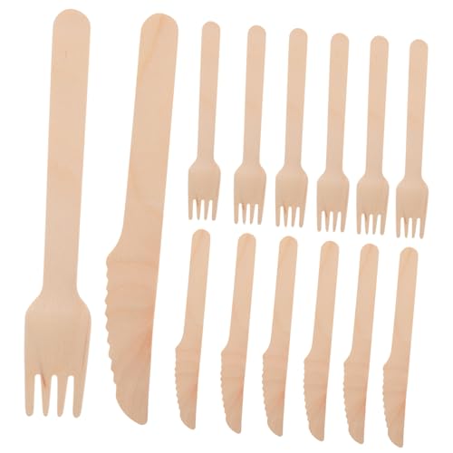 PRETYZOOM 200pcs Set Disposable Wooden Cutlery Set Versatile Forks and Knives for Parties Weddings Camping and Picnics Elegant Tasting Utensils for Outdoor Dining