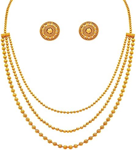 JFL - Jewellery for Less Traditional and Ethnic One Gram Gold Plated Multi Strands Round Gold Bead Necklace for Women & Girls,Valentine
