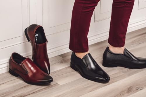 Image of TOTO Men's Invisible Height Increasing Elevator Shoes - Black Leather Slip-on Formal Dress Loafers- 2.2 Inches Taller - Y6361 - Size 10 D(M) US