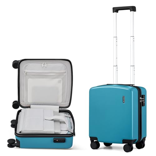 Image of Hanke 16 Inch Underseat Small Carry On Luggage, Hard Shell with TSA Lock | PC Hard Shell, 14 inch Padded Laptop Pocket, Multi-Compartment, 8 Spinner Wheels, Lightweight, Short Trip