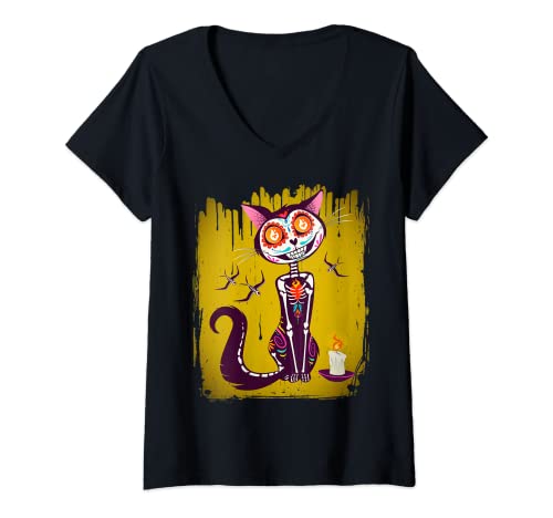 Donna Theta Hodl Crypto Criptovaluta Tfuel Logo Gatto Zucchero Cranio Maglietta con Collo a V