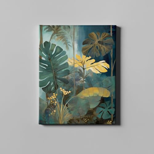 Lienzo de hojas de Monstera Spiffing Prints Canopy Light II mediano con brillo amarillo