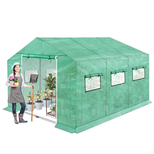 FIVMEN Serre de jardin en film plastique 4,5 x 2 x 2 m avec fenêtre et porte - Serre à tomates - Serre à tomates pour le jardin - Vert