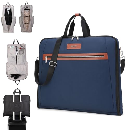 BE SMART Waterproof Foldable Garment Bags for Travel, 51" Large Travel Hanging Bags for Clothes, Carry on Suit Bag with Strap for Men Women, Wrinkle Free Luggage Suit Cover for Business Trips(Blue)