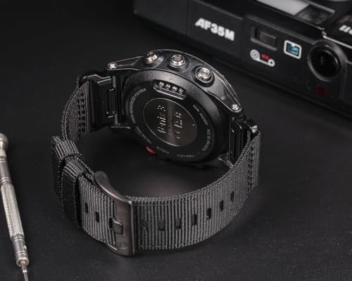 Image of HEMSUT Premium Nylon Watch Band for Garmin Quick Fit Watch - 20 /22 /26mm, Glossy Durable Non-Taper Strap with Tang Buckle Military Strap for Fenix Forerunner Approach MARQ Epix Tactix Quatix D2 Series
