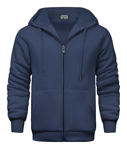 Image of V VALANCH Men Hoodies Zip Up Sherpa Lined Sweatshirts Heavyweight Thick Warm Fleece Winter Jacket